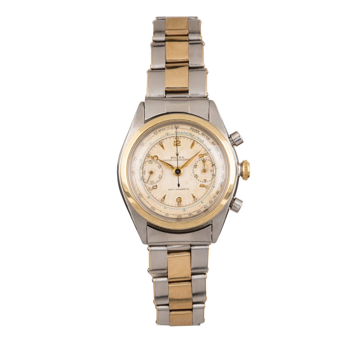 Rolex Pre-Daytona Ref 4500 A Stainless Steel and Yellow Gold Chronograph Wristwatch with Bracelet 1947 offered by Sotheby's